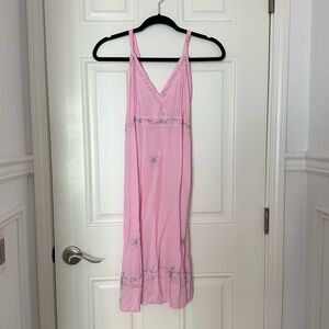 Pink Midi Dress with Cute Flower Details